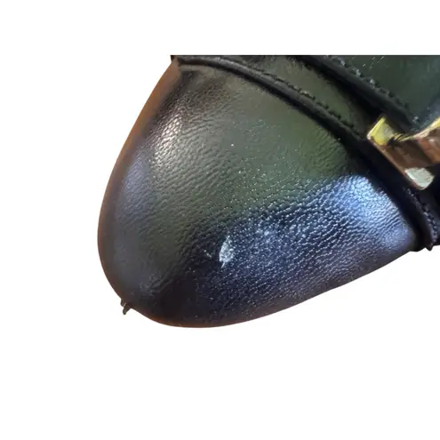 Nine West  Black Leather Wedge Pumps Gold Buckle Accents‎ Shoes Heels Size 8.5 M