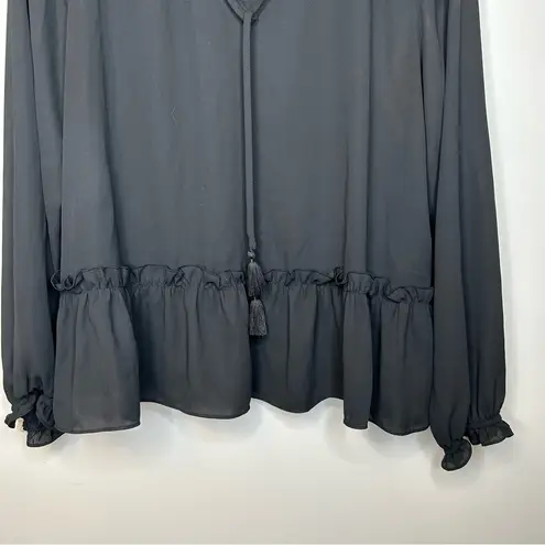 Maison Jules Womens Tassel Ties Peplum Blouse Black Size L