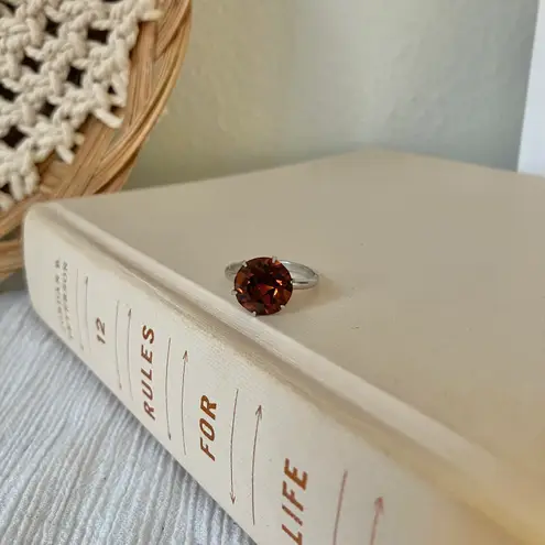 Round Chocolate Stone & Silver Ring “Bronya” Citrine Smokey Quartz Glass Boho Jewelry Brown