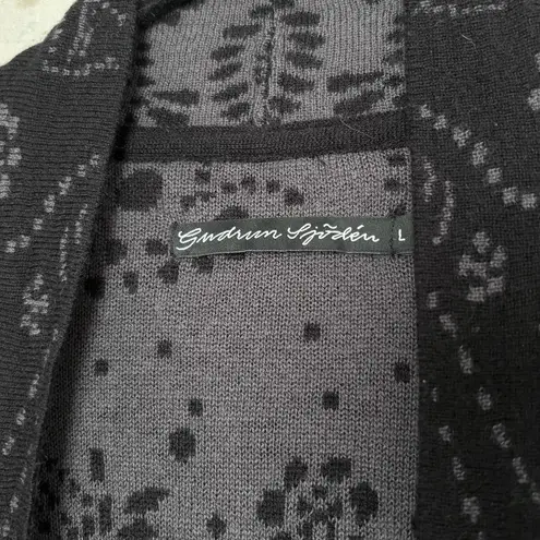 Gudrun Sjoden Wool Blend Patterned Intarsia Knit Cardigan Black Size L