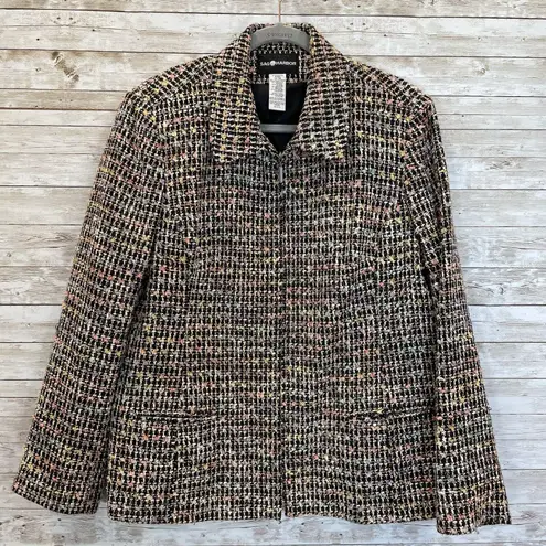 Vintage Sag Harbor Womens 18 Blazer Tweed Pastel Confetti Jacket Full Zip Black