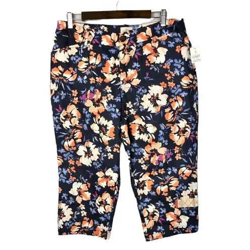 st. john's bay NEW  Blue Multi Floral Capri Cropped Pants 14