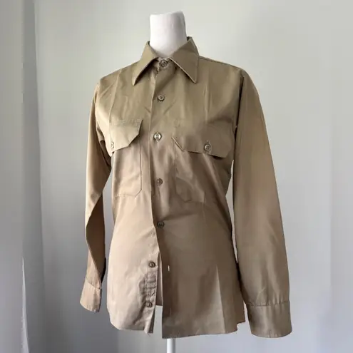 Vintage ‘70s Conqueror / Long Beach Uniform Co. Tan Button Down Work Shirt Size XXS - Image 2