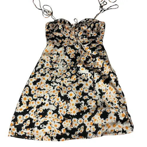 Commense Women's Daisy Printed Floral Short Dress Sz XS Black Yellow Summer NWT