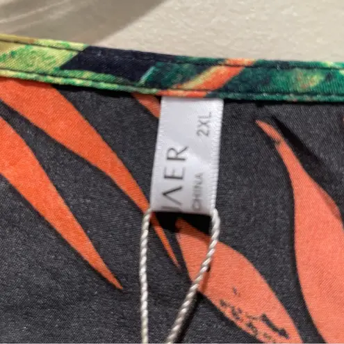 Ekouaer Lace Crochet Summer Beach Cover Up Dress Black Leaf Print Size 2XL NWT Blue