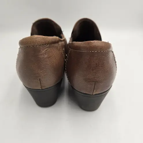 Earth Origins Women Loafers Leather Brown SlipOn Size 9 M Derby Shoes Block Heel