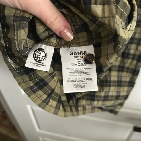 Ganni Charron Mini Dress Seersucker Check Green and Black Size 2