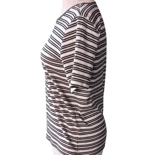 Hasting & Smith Striped Black, Brown, Tan and White Short Sleeve Top, Petite