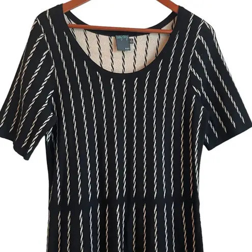 Gabby Skye Women Sweater Dress 1X Black Tan Stripe Swing Hem Trendy Office