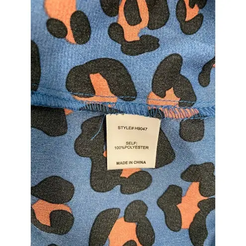 JODIFL Blouse Sm Leopard Animal Print V-Neck Short Sleeve Blue Orange Casual