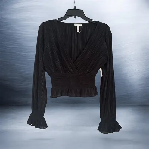 Leith  Black Smocked V-Neck Blouse size S
