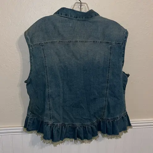 Denim Sleeveless Vest with Ruffle Hem Jean Jacket Denim jacket Size L