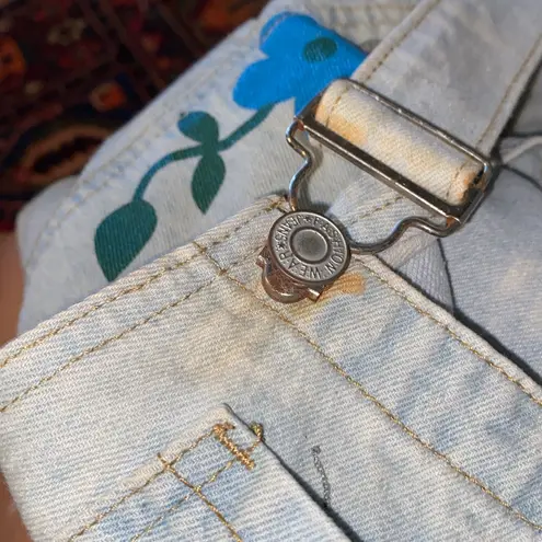 Midlook Distressed Floral Painted Denim Overalls Gray Size undefined