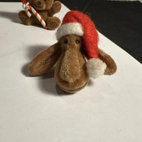 Christmas Holiday Brooch Pins Lot Of 3 Felt Teddy Bear / Moose In Santa Hat