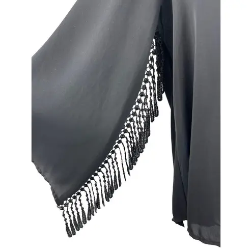 Haute society Black Sheer Pullover High Low Crochet Tassled Sleeves Top XL