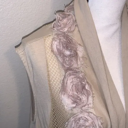 Awake  Couture beige boho rose flowers lace asymmetrical open cardigan
