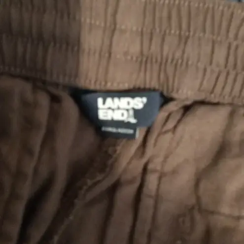 Lands' End  Womens High Rise Pull On Crop Pants Chocolate Brown Linen Size22w