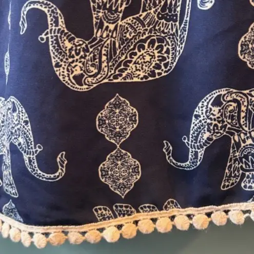 Jesse & J Navy White L Elephant Romper Shorts Fringe Boho Cinch Waist Festival Blue Size L