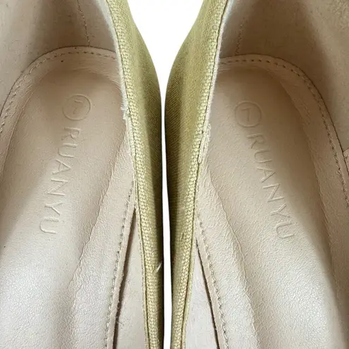 Ruanyu Tan Camel Canvas Espadrille Slip On Wedge Heels Women's Size 7