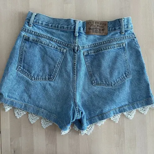 Vintage Denim Shorts with lace trim Waist 31'' USA made Blue
