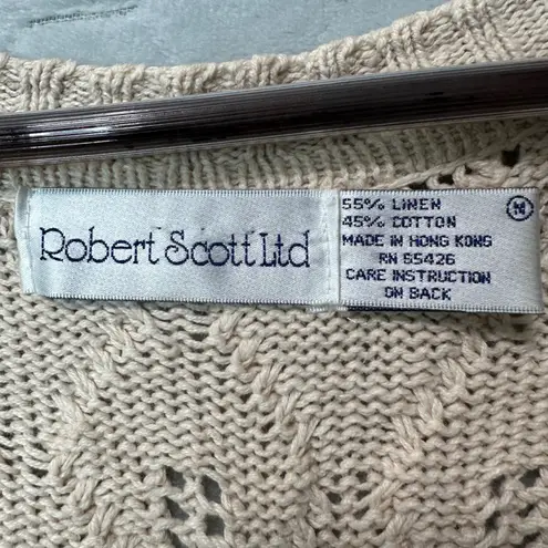 Vtg Robert Scott Ltd Women Linen Cotton Open Knit Sweater M Relaxed Slouchy Boho Tan Size M