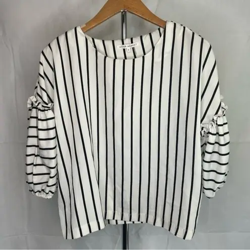 After Market Striped Puff Sleeve Black & White Vertical Blouse Size Small