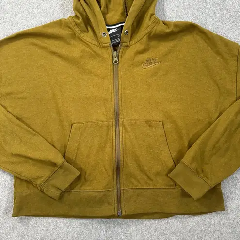 Nike  Cropped Full Zip Hoodie Jacket Women's Small Olive Green Pocket Active