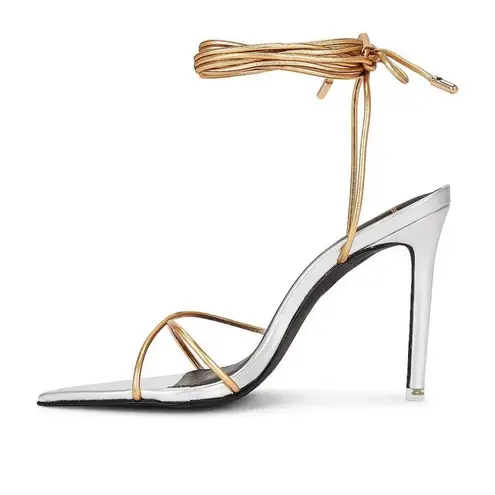 Black Suede Studio Talia Heel Pointy Sandal in Silver Gold 39 New with Box Women Size 8