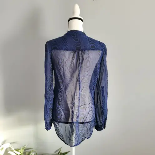 Diane Von Furstenberg  DVF 100% Silk Button Down Sheer Print Top 6