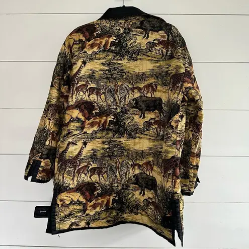 Vintage Foxrun Reversible Quilted Silk Nature Animals Woodland Jacket Size Large Black