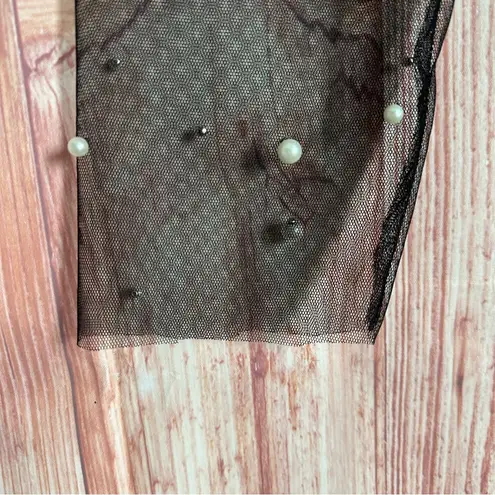 Unbranded Black Sheer Pearl Mesh Crop Top OS - Image 6