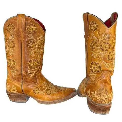Macie Bean Embroidered Collection Western Boot Whiskey Bent Foot and Snip Toe Tan Size 5