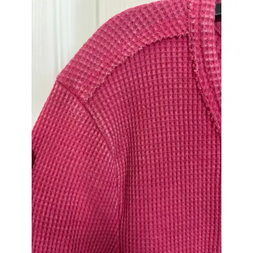 Anthropologie  Pilcro Pink Notched Waffle Knit Long Sleeve Thermal Top Size Large