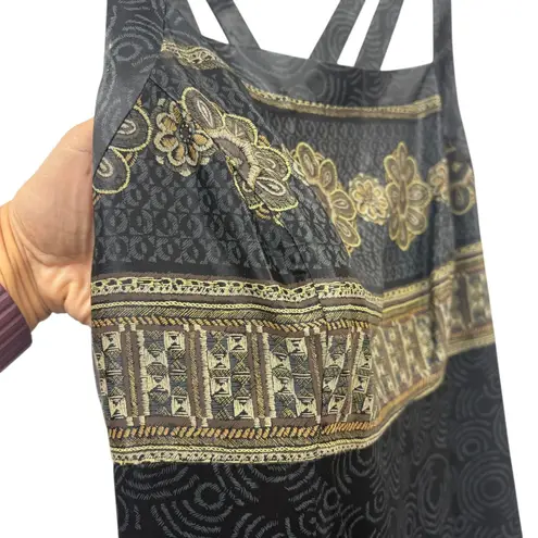 Vintage CDC Women's Black Maxi Dress Floral Satin Sleeveless Evening Elegant 14