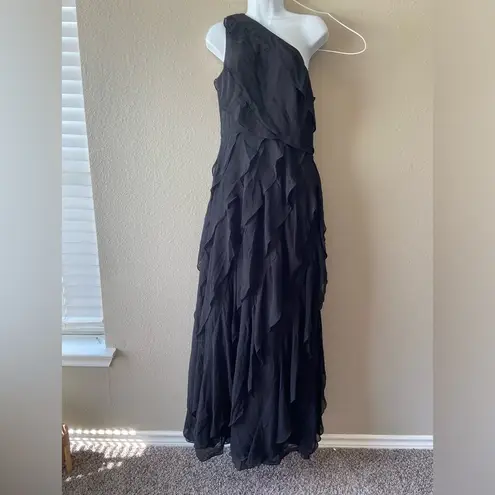 Carmen Marc Valvo ONE-SHOULDER Cascading Flouncy Dress in Black