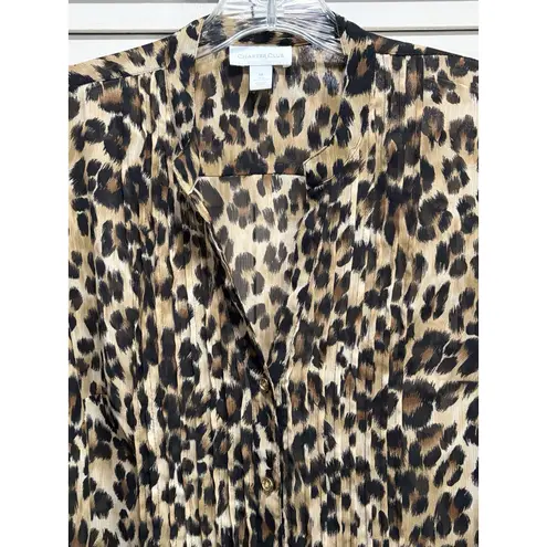 Charter Club Brown/Black Cheetah Button Up Chiffon Long Sleeve Blouse Size M