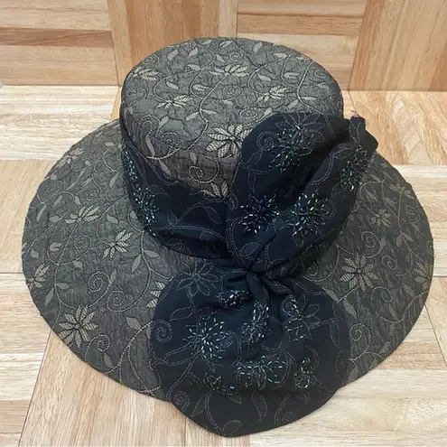 Vintage CHAMPAGNE Italy Brocade Sequin Bow Women’s Hat