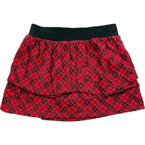 Juicy Couture  Red Black Plaid Wool Cotton Elastic Waist Pull On Y2K Vibes Mini S