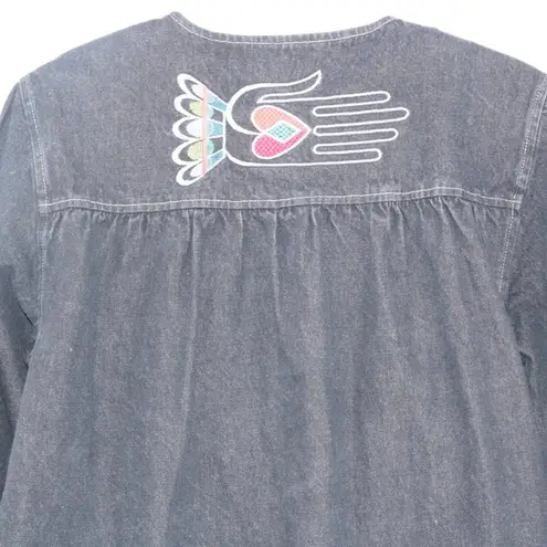 Bob Mackie  Wearable Art Vintage 1990’s Embroidered Black Denim Jacket Small