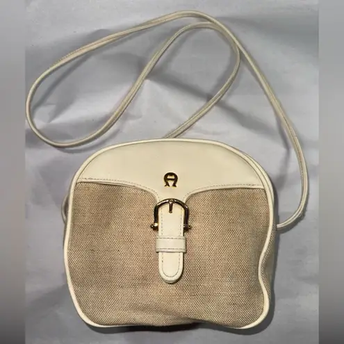 Etienne Aigner Shoulder Bag Cream Tan Jute Vinyl Crossbody Bag Vintage