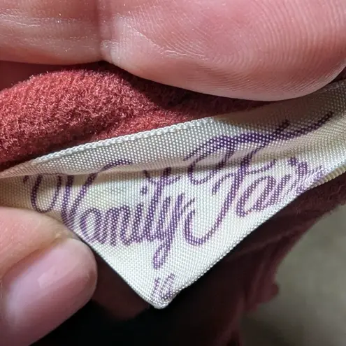 Vtg 1980s Vanity Fair Rust Red Velour Zip Front Tie Neck House Dress Robe Sz 10 Size M