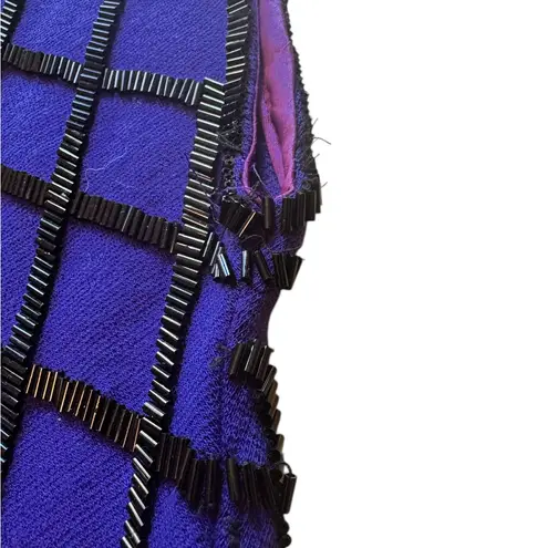 Carmen Marc Valvo VINTAGE Royal Blue Wool & Black Beaded Dress –Size M (runs SM)