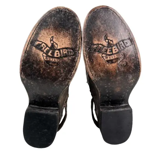 FREEBIRD by Steven Irish Tall Leather Riding Boots Triple Buckle Strap 6 Brown