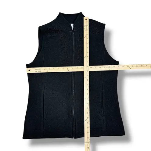 Alfred Dunner Embroidered Beaded Full Zip Mock Neck Boucle Wool Vest Black Small