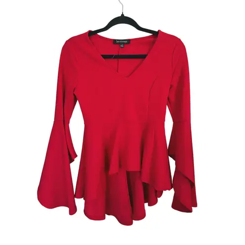 Ups & Downs Red Peplum Flare Sleeve Top Retro 90s Y2K Small Holiday Christmas