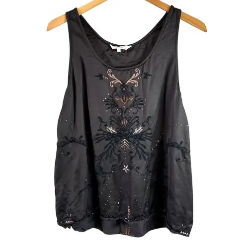 Odd Molly Embroidered Brown Satin Tank Top Size 1/Small