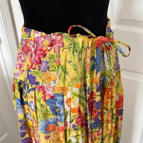Royal Silk Vintage Floral Maxi Skirt Yellow Size undefined