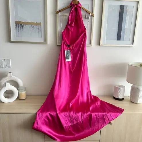 Guess by Marciano Marciano Guess 100% Silk Dress Womens 10 Maxi Gown Fuchsia Pink Halter Open Back