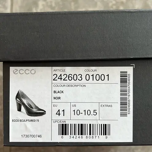 Ecco  Sculptured 75 Black Leather Pump Heels, Size EU 41 | US 10-10.5 New in Box