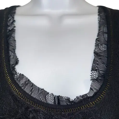Desigual Sleeveless Black Lace Dragon & Floral Print Gold Stitched Top EUC M